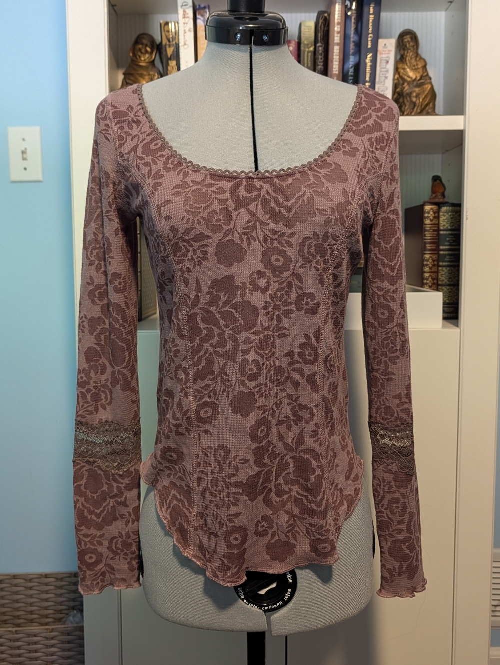 Free People Dusty Rose Floral Scoop Neck Long Sleeve Top
